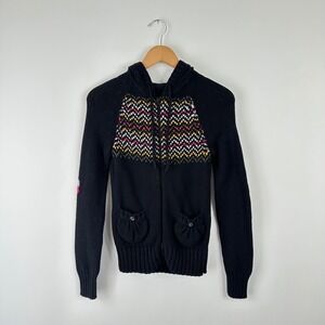 Arizona Jean Company Knit Zip Up Hoodie Sweater Heart Sleeve Multicolor Medium